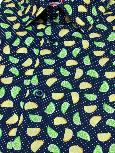 Chemise manches courtes extensible à motif de citrons